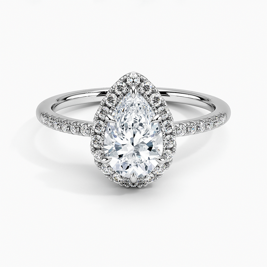 1.25 Karat Damla Halo Tasarım Tektaş Laboratuvar Pırlanta Yüzük 18K -Valora - Bold Diamonds