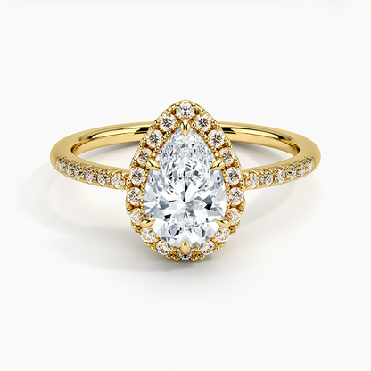 1.25 Karat Damla Halo Tasarım Tektaş Laboratuvar Pırlanta Yüzük 18K -Valora - Bold Diamonds