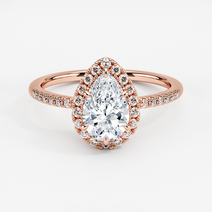 1.25 Karat Damla Halo Tasarım Tektaş Laboratuvar Pırlanta Yüzük 18K -Valora - Bold Diamonds