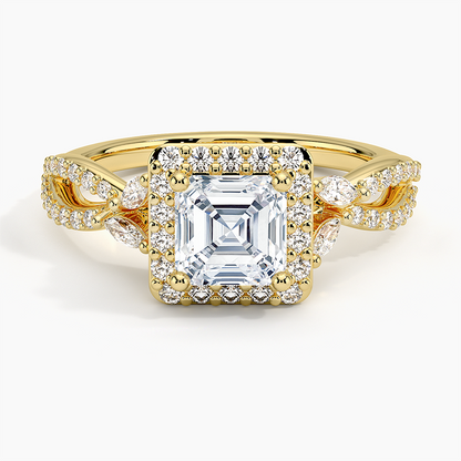 1.30 Karat Asscher Halo Tasarım Tektaş Laboratuvar Pırlanta Yüzük 18K -Coronae - Bold Diamonds
