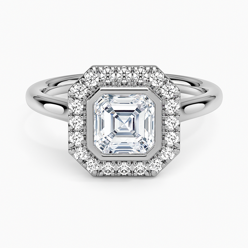 1,30 Karat Asscher Halo Tasarım Tektaş Laboratuvar Pırlanta Yüzük 18K - Eterna - Bold Diamonds
