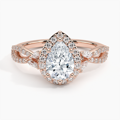 1.30 Karat Damla Halo Tasarım Tektaş Laboratuvar Pırlanta Yüzük 18K -Coronae - Bold Diamonds