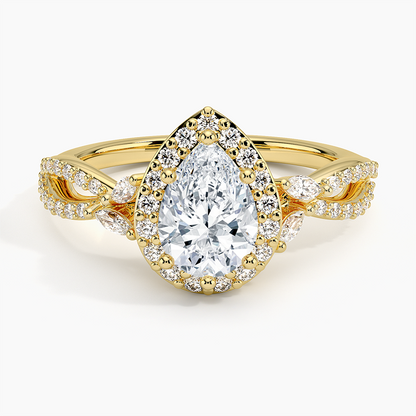 1.30 Karat Damla Halo Tasarım Tektaş Laboratuvar Pırlanta Yüzük 18K -Coronae - Bold Diamonds