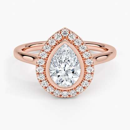 1,30 Karat Damla Halo Tasarım Tektaş Laboratuvar Pırlanta Yüzük 18K - Eterna - Bold Diamonds