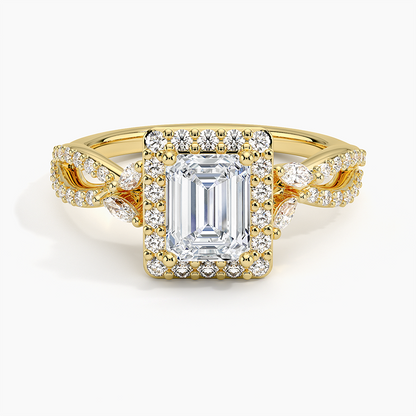 1.30 Karat Emerald Halo Tasarım Tektaş Laboratuvar Pırlanta Yüzük 18K -Coronae - Bold Diamonds