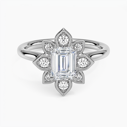 1,30 Karat Emerald Halo Tasarım Tektaş Laboratuvar Pırlanta Yüzük 18K - Solara - Bold Diamonds