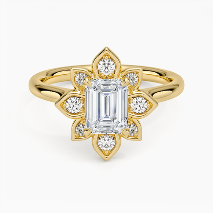 1,30 Karat Emerald Halo Tasarım Tektaş Laboratuvar Pırlanta Yüzük 18K - Solara - Bold Diamonds