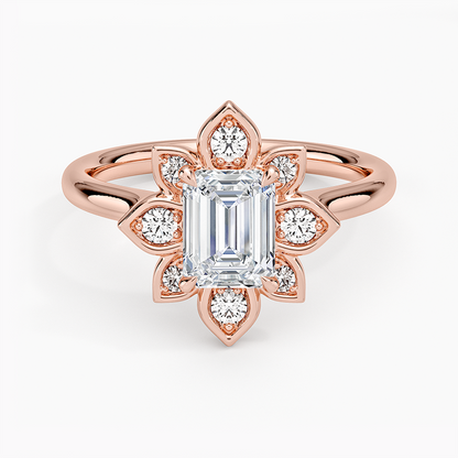 1,30 Karat Emerald Halo Tasarım Tektaş Laboratuvar Pırlanta Yüzük 18K - Solara - Bold Diamonds