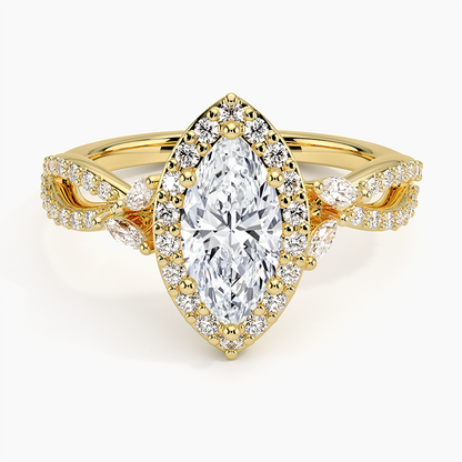 1.30 Karat Marquise Halo Tasarım Tektaş Laboratuvar Pırlanta Yüzük 18K -Coronae - Bold Diamonds