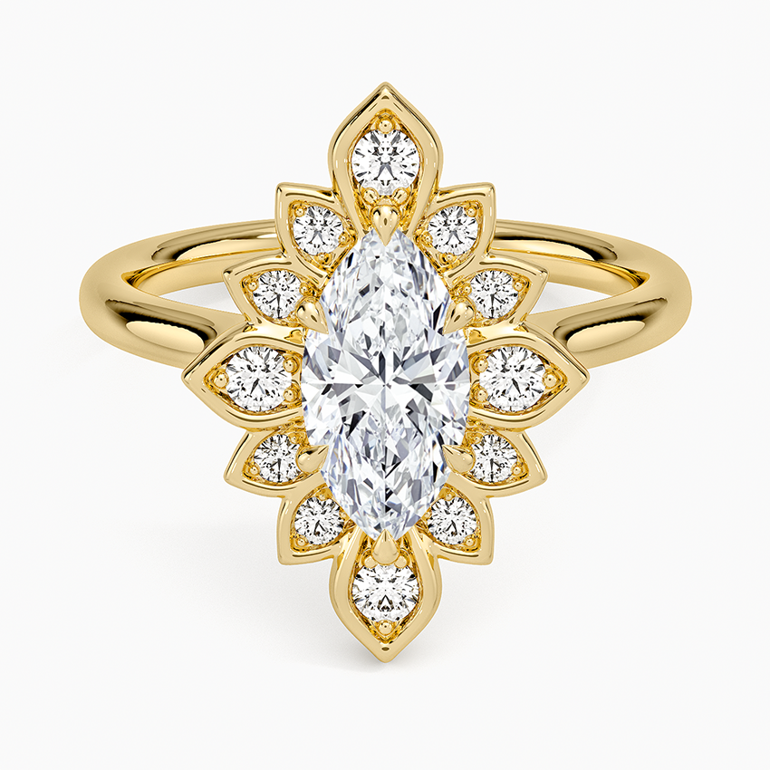 1,30 Karat Marquise Halo Tasarım Tektaş Laboratuvar Pırlanta Yüzük 18K - Solara - Bold Diamonds