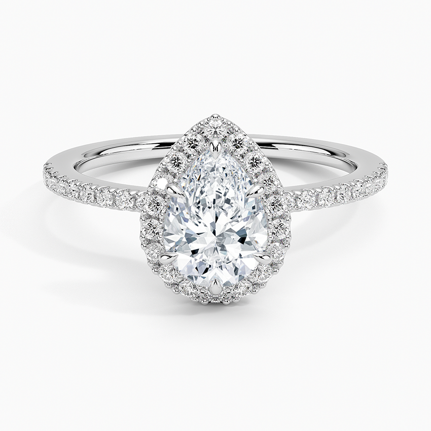 1.40 Karat Damla Halo Tasarım Tektaş Laboratuvar Pırlanta Yüzük 18k  -Luxora - Bold Diamonds