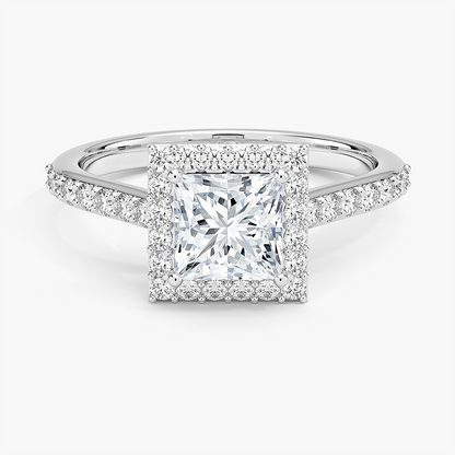 1,40 Karat Prenses  Halo Tasarım Tektaş Laboratuvar Pırlanta Yüzük 18K  -Bellora - Bold Diamonds