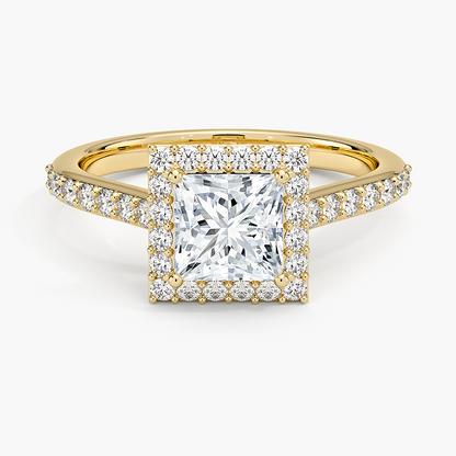 1,40 Karat Prenses  Halo Tasarım Tektaş Laboratuvar Pırlanta Yüzük 18K  -Bellora - Bold Diamonds