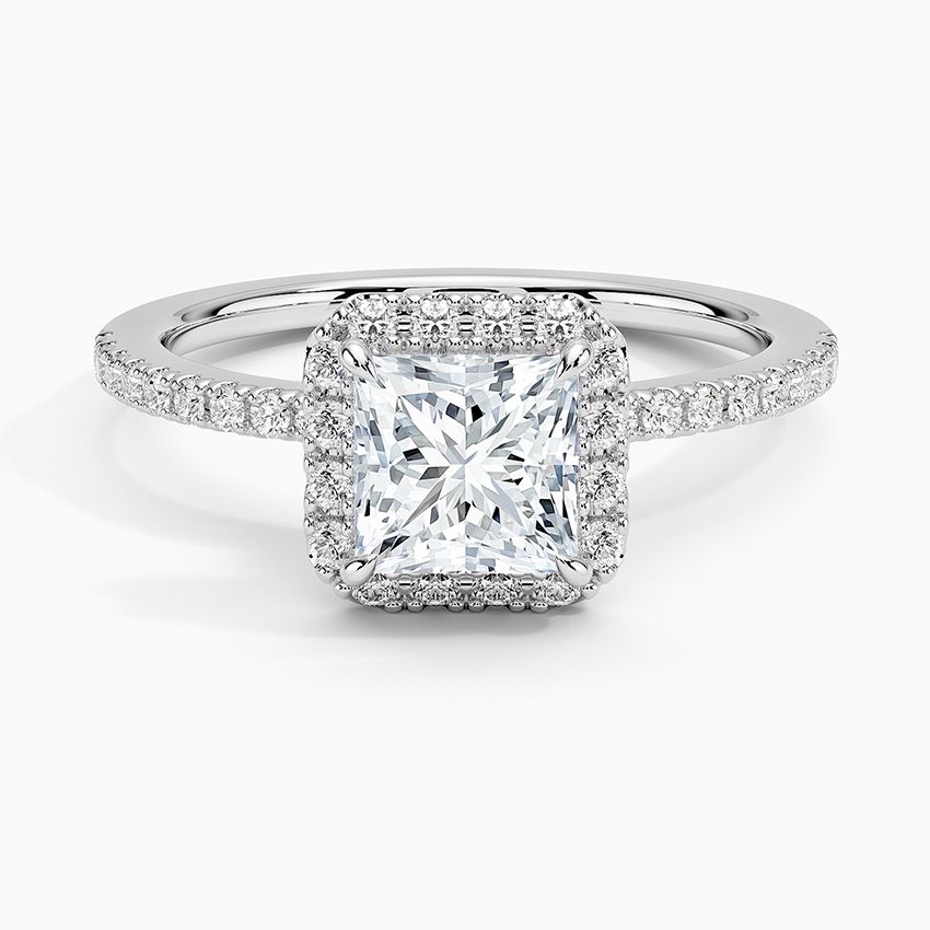 1.40 Karat Prenses Halo Tasarım Tektaş Laboratuvar Pırlanta Yüzük 18k  -Luxora - Bold Diamonds