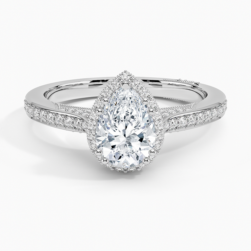 1.50 Karat Damla Halo Tasarım Tektaş Laboratuvar Pırlanta Yüzük 18K  -Clarella - Bold Diamonds