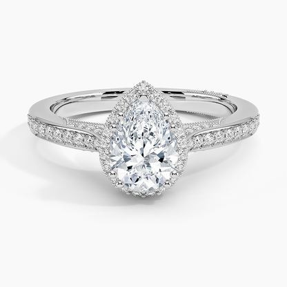 1.50 Karat Damla Halo Tasarım Tektaş Laboratuvar Pırlanta Yüzük 18K  -Clarella - Bold Diamonds