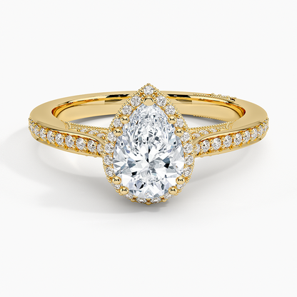 1.50 Karat Damla Halo Tasarım Tektaş Laboratuvar Pırlanta Yüzük 18K  -Clarella - Bold Diamonds