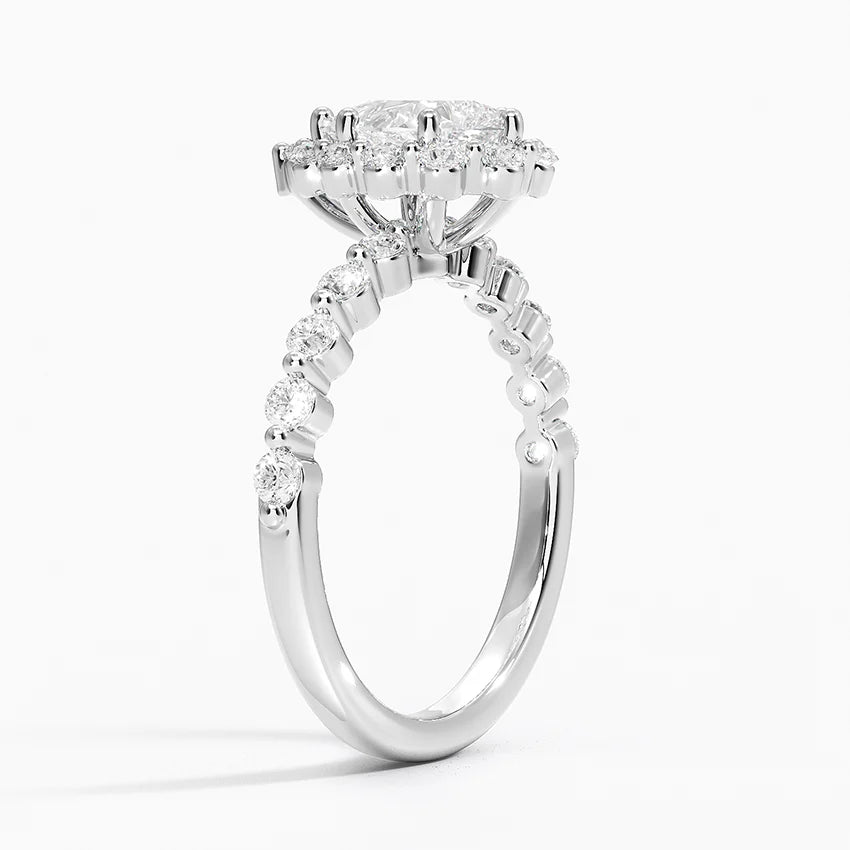 1.50 Karat Pear / Damla Halo Tasarım Tektaş Laboratuvar Pırlanta Yüzük 18K -Mirara - Bold Diamonds