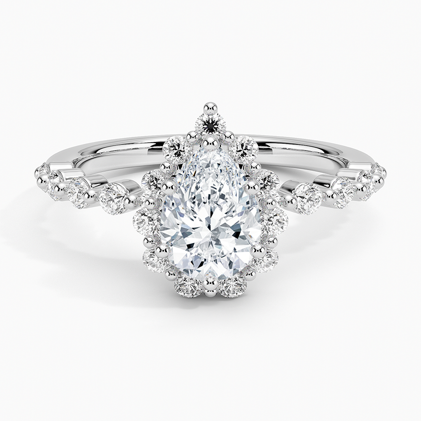 1.50 Karat Pear / Damla Halo Tasarım Tektaş Laboratuvar Pırlanta Yüzük 18K -Mirara - Bold Diamonds