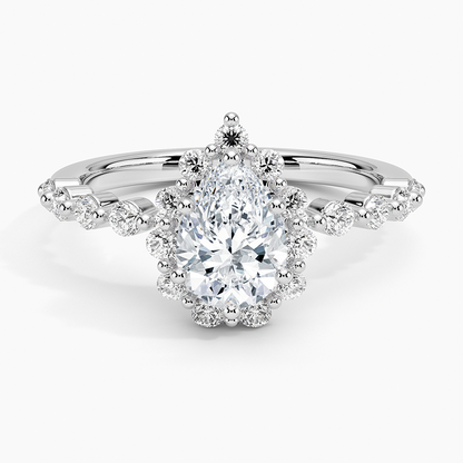 1.50 Karat Pear / Damla Halo Tasarım Tektaş Laboratuvar Pırlanta Yüzük 18K -Mirara - Bold Diamonds