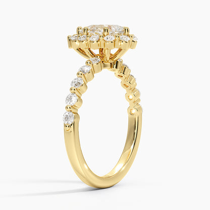 1.50 Karat Pear / Damla Halo Tasarım Tektaş Laboratuvar Pırlanta Yüzük 18K -Mirara - Bold Diamonds