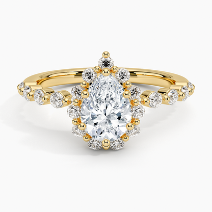 1.50 Karat Pear / Damla Halo Tasarım Tektaş Laboratuvar Pırlanta Yüzük 18K -Mirara - Bold Diamonds