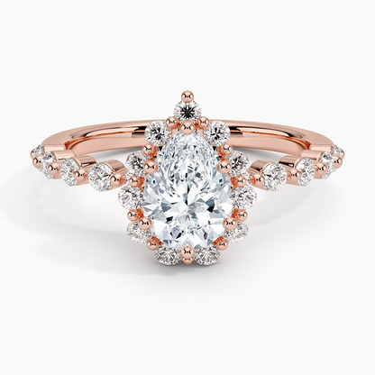 1.50 Karat Pear / Damla Halo Tasarım Tektaş Laboratuvar Pırlanta Yüzük 18K -Mirara - Bold Diamonds