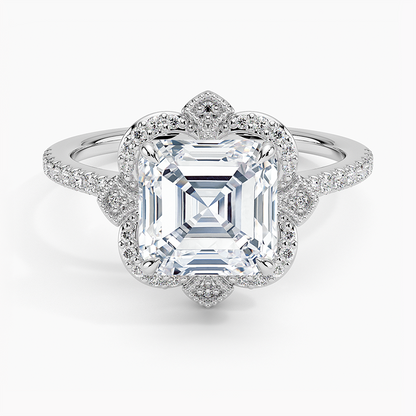 2,20 Karat Asscher Halo Tasarım Tektaş Laboratuvar Pırlanta Yüzük 18K -Coronna - Bold Diamonds