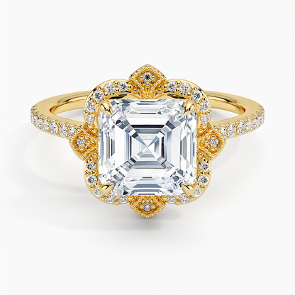 2,20 Karat Asscher Halo Tasarım Tektaş Laboratuvar Pırlanta Yüzük 18K -Coronna - Bold Diamonds