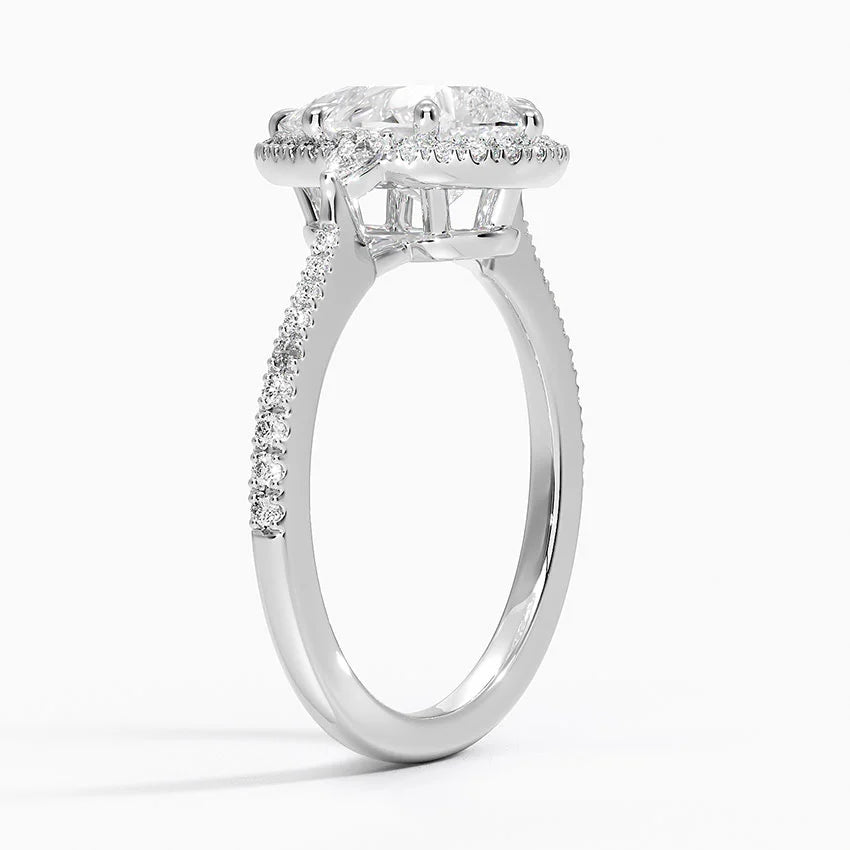 2.20 Karat Damla Halo Tasarım Tektaş Laboratuvar Pırlanta Yüzük 18K  -Vittora - Bold Diamonds