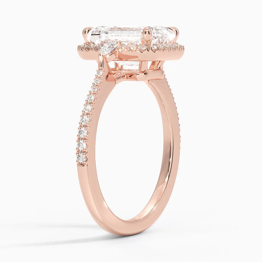 2.20 Karat Emerald Halo Tasarım Tektaş Laboratuvar Pırlanta Yüzük 18k  - Vittora - Bold Diamonds