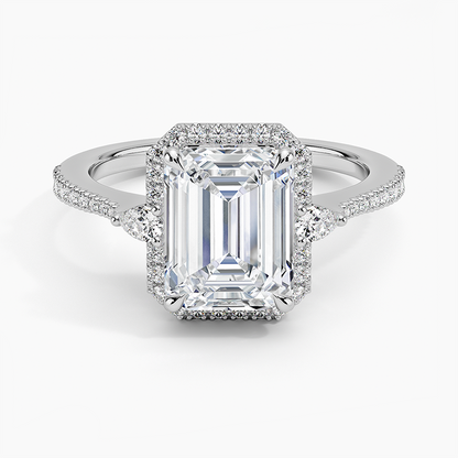2.20 Karat Emerald Halo Tasarım Tektaş Laboratuvar Pırlanta Yüzük 18k  - Vittora - Bold Diamonds