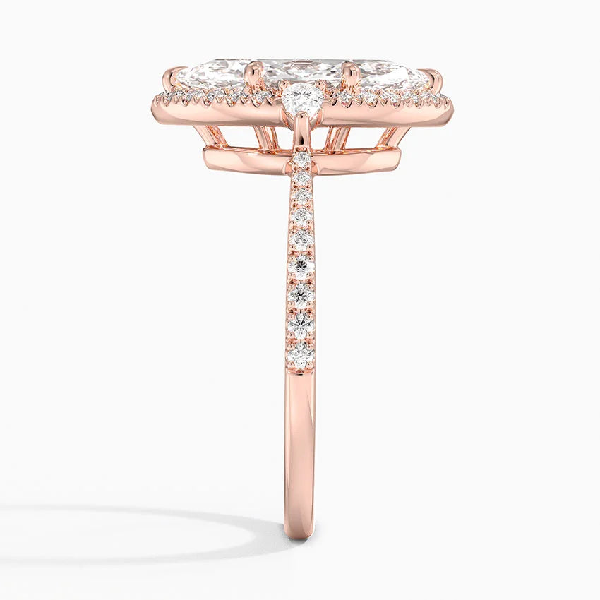 2.20 Karat Marquise Halo Tasarım Tektaş Laboratuvar Pırlanta Yüzük 18K  -Vittora - Bold Diamonds