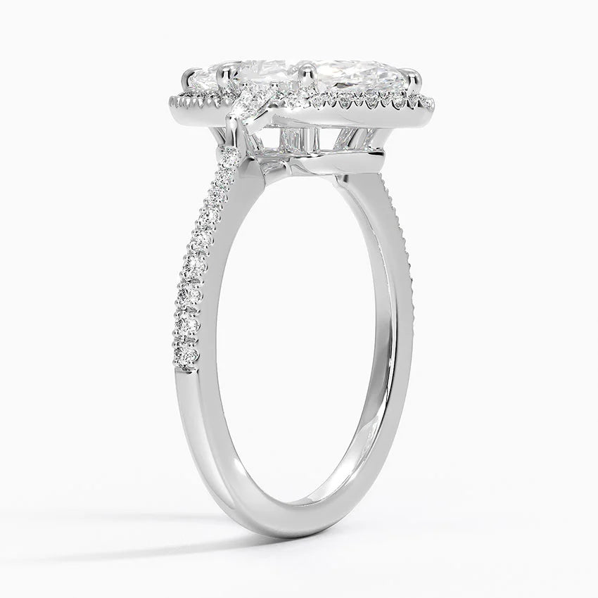 2.20 Karat Marquise Halo Tasarım Tektaş Laboratuvar Pırlanta Yüzük 18K  -Vittora - Bold Diamonds