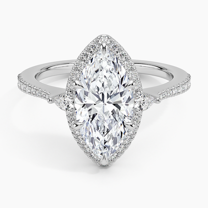 2.20 Karat Marquise Halo Tasarım Tektaş Laboratuvar Pırlanta Yüzük 18K  -Vittora - Bold Diamonds