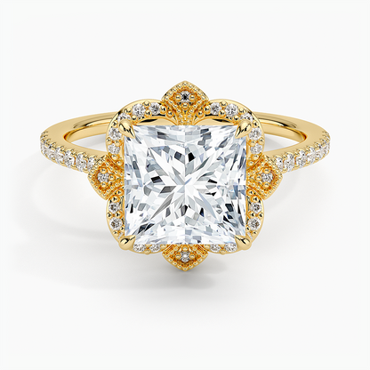 2,20 Karat Prenses Halo Tasarım Tektaş Laboratuvar Pırlanta Yüzük 18K -Coronna - Bold Diamonds