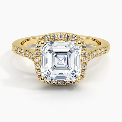 2,25 Karat Asscher Halo Tasarım Tektaş Laboratuvar Pırlanta Yüzük 18K - Lunara - Bold Diamonds