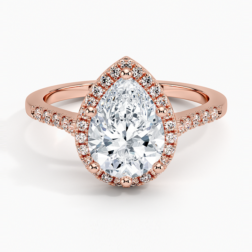 2,25 Karat Damla Halo Tasarım Tektaş Laboratuvar Pırlanta Yüzük 18K - Lunara - Bold Diamonds
