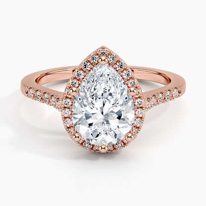 2,25 Karat Damla Halo Tasarım Tektaş Laboratuvar Pırlanta Yüzük 18K - Lunara - Bold Diamonds