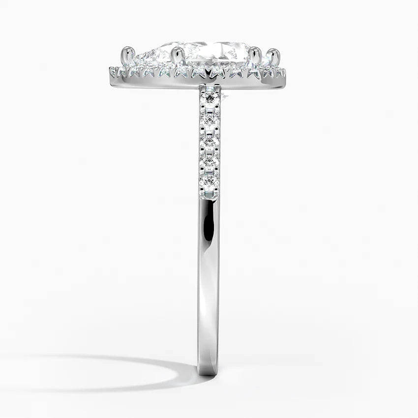 2,25 Karat Damla Halo Tasarım Tektaş Laboratuvar Pırlanta Yüzük 18K - Lunara - Bold Diamonds