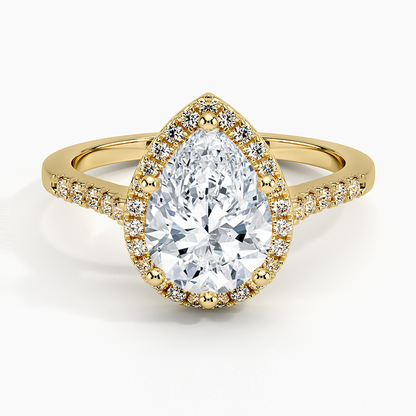 2,25 Karat Damla Halo Tasarım Tektaş Laboratuvar Pırlanta Yüzük 18K - Lunara - Bold Diamonds