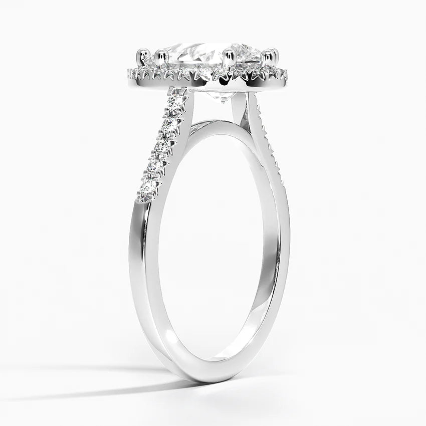 2,25 Karat Damla Halo Tasarım Tektaş Laboratuvar Pırlanta Yüzük 18K - Lunara - Bold Diamonds