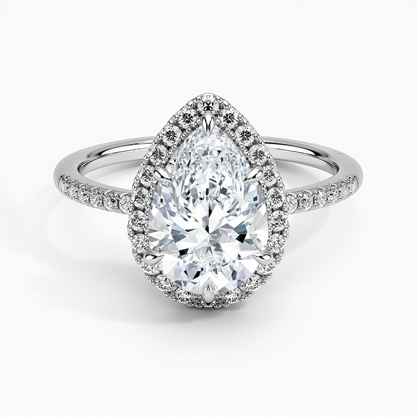 2.25 Karat Damla Halo Tasarım Tektaş Laboratuvar Pırlanta Yüzük 18K -Valora - Bold Diamonds