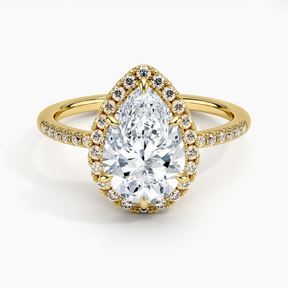 2.25 Karat Damla Halo Tasarım Tektaş Laboratuvar Pırlanta Yüzük 18K -Valora - Bold Diamonds