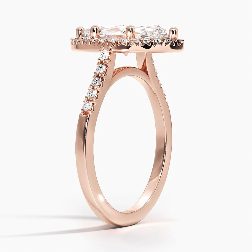 2,25 Karat Marquise Halo Tasarım Tektaş Laboratuvar Pırlanta Yüzük 18K - Lunara - Bold Diamonds