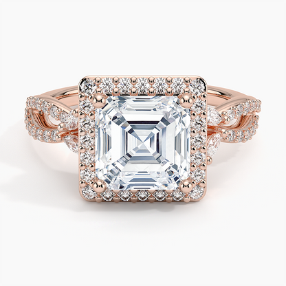 2.30 Karat Asscher Halo Tasarım Tektaş Laboratuvar Pırlanta Yüzük 18K -Coronae - Bold Diamonds
