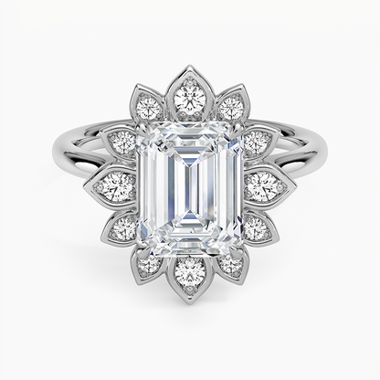 2,30 Karat Emerald Halo Tasarım Tektaş Laboratuvar Pırlanta Yüzük 18K - Solara - Bold Diamonds
