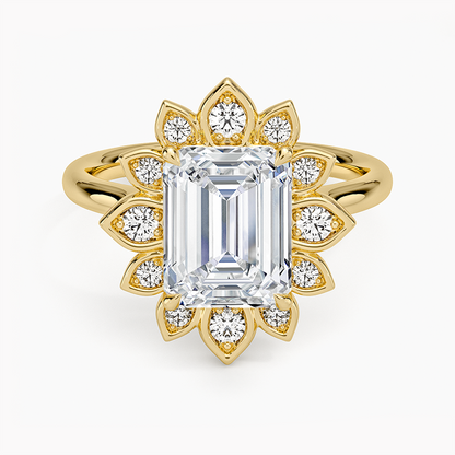2,30 Karat Emerald Halo Tasarım Tektaş Laboratuvar Pırlanta Yüzük 18K - Solara - Bold Diamonds