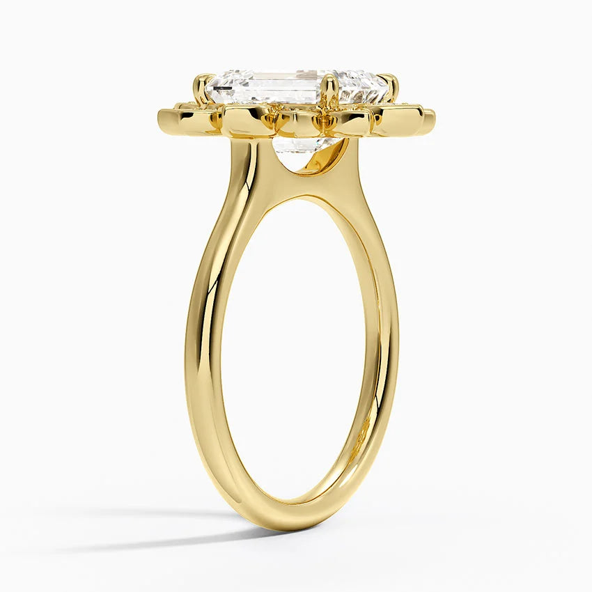 2,30 Karat Emerald Halo Tasarım Tektaş Laboratuvar Pırlanta Yüzük 18K - Solara - Bold Diamonds