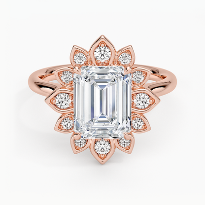 2,30 Karat Emerald Halo Tasarım Tektaş Laboratuvar Pırlanta Yüzük 18K - Solara - Bold Diamonds